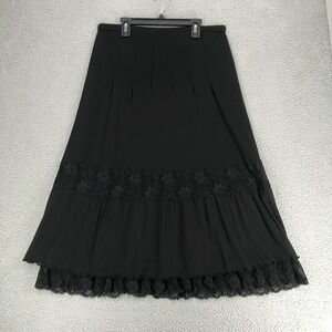 Tapemeasure Flared Midi Skirt Size M Layers Accented with Lace Black